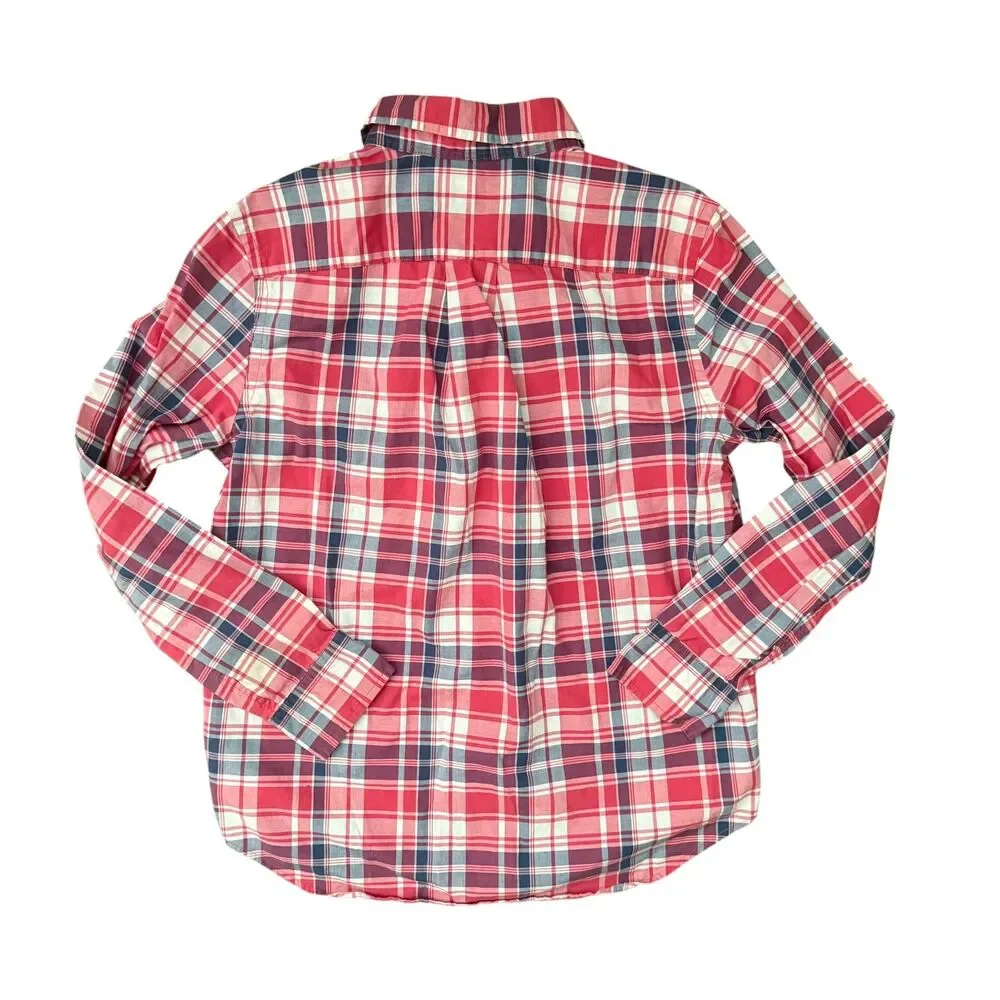Ralph Lauren Boys Red/Blue Plaid Button Up Size M 10-12 EUC